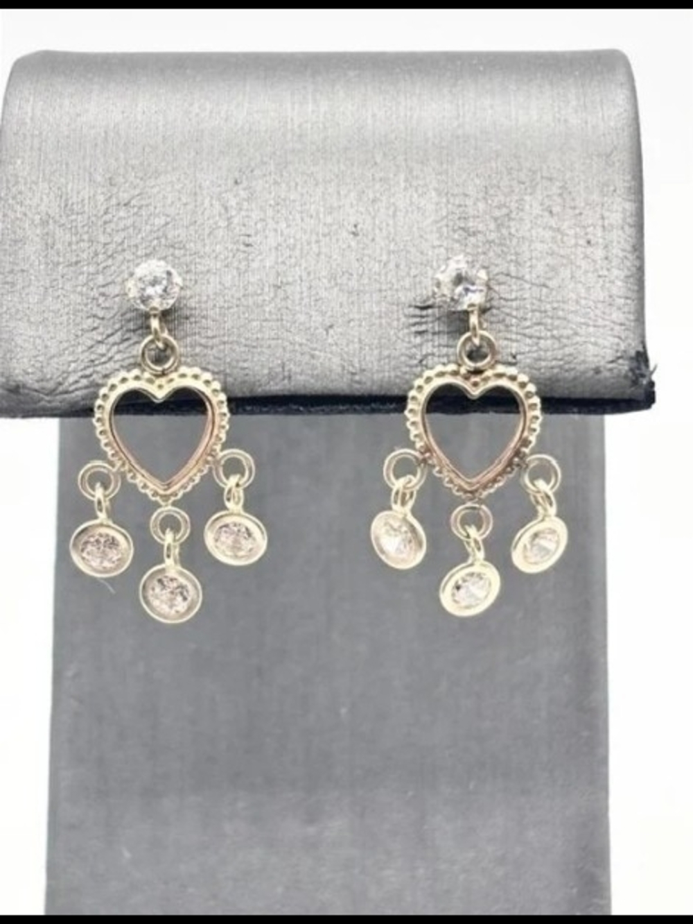 10kt Gold Heart Drop Dangle CZ Earrings